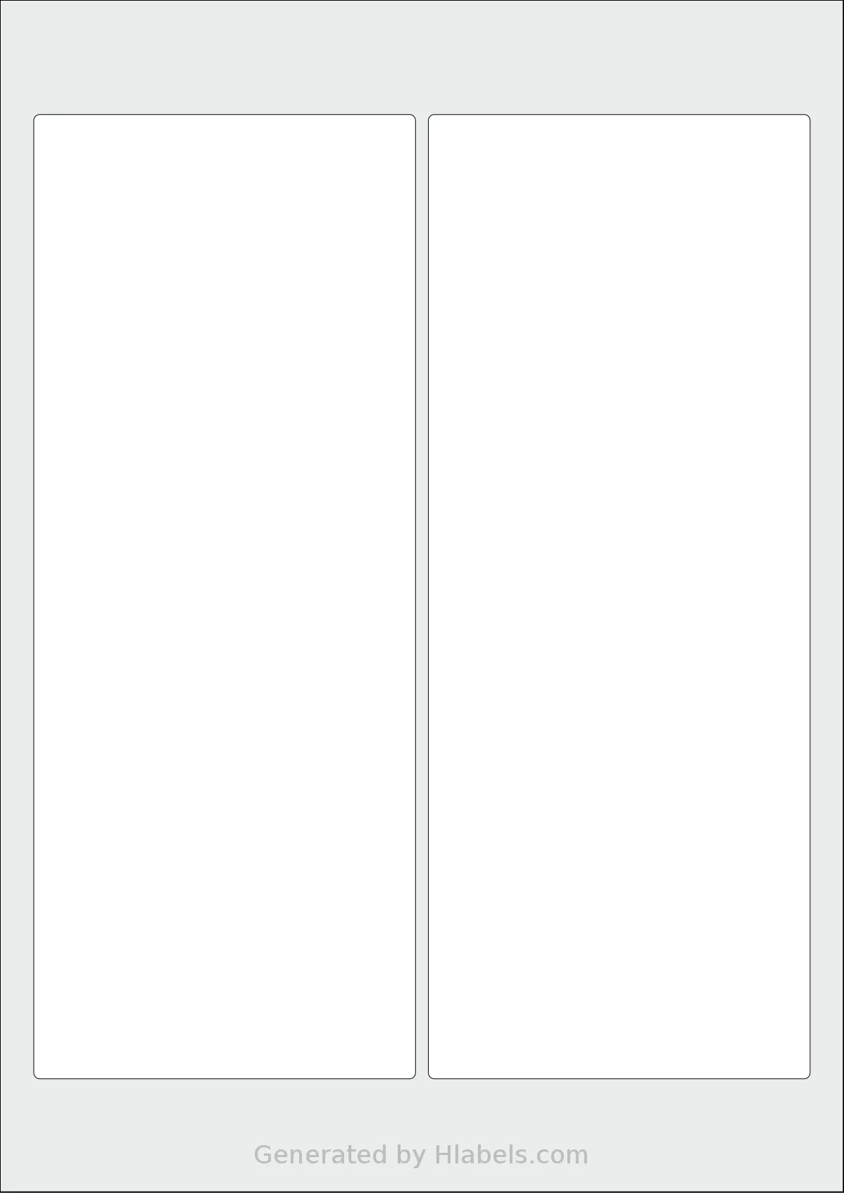 Flexilabels® FRB2 template with 2 rectangular 95 x 240 millimeter labels per sheet, on A4-size adhesive blank label sheets.