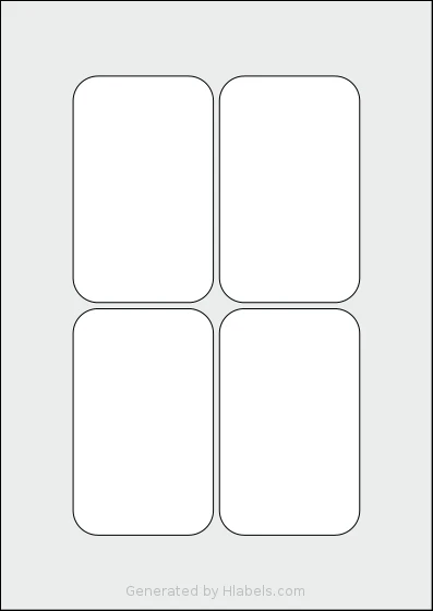 Flexilabels® FRB4 template with 4 rectangular 68 x 110 millimeter labels per sheet, on A4-size adhesive blank label sheets.