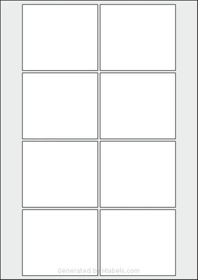 Flexilabels® FRB8 template with 8 rectangular 80 x 70 millimeter labels per sheet, on A4-size adhesive blank label sheets.