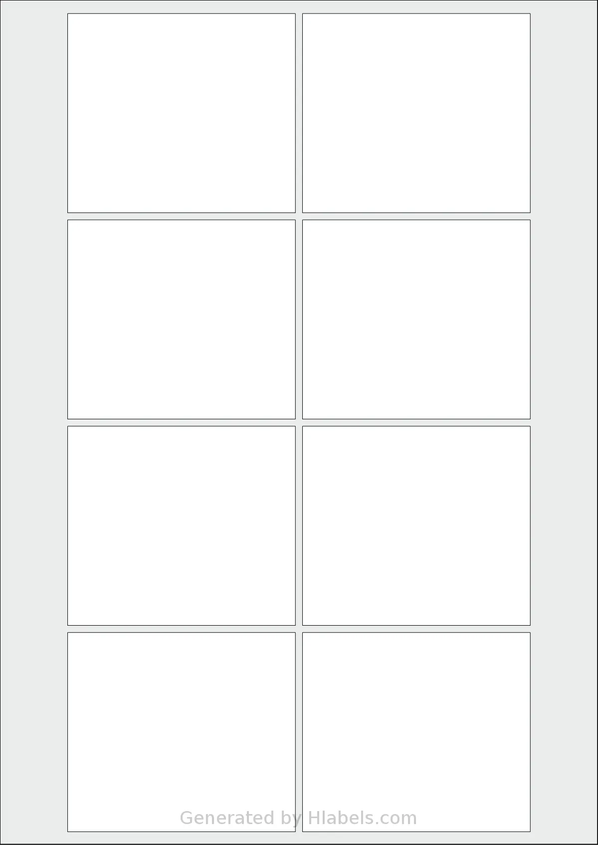 Flexilabels® FRB8 template with 8 rectangular 80 x 70 millimeter labels per sheet, on A4-size adhesive blank label sheets.