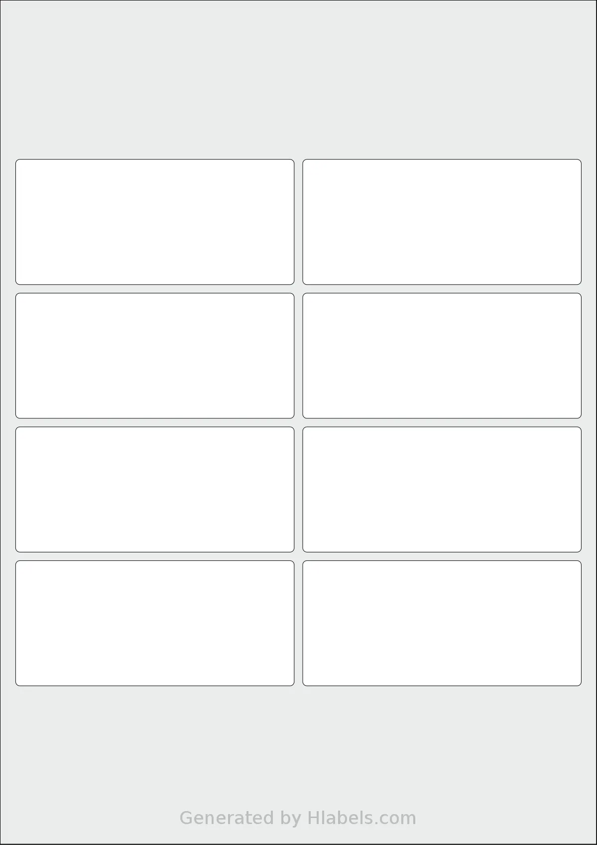 Flexilabels® FRD8 template with 8 rectangular 98 x 44 millimeter labels per sheet, on A4-size adhesive blank label sheets.