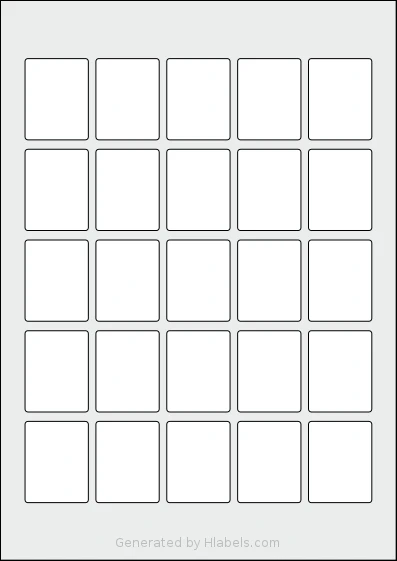Flexilabels® FRE25 template with 25 rectangular 33.5 x 43 millimeter labels per sheet, on A4-size adhesive blank label sheets.