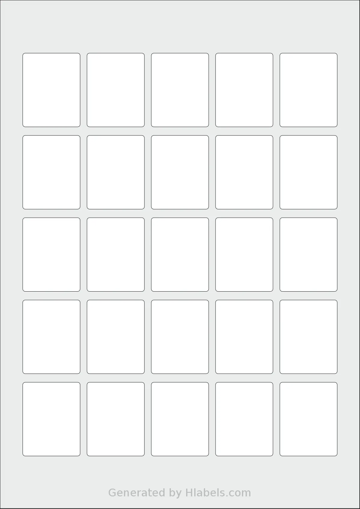 Flexilabels® FRE25 template with 25 rectangular 33.5 x 43 millimeter labels per sheet, on A4-size adhesive blank label sheets.