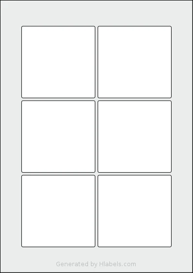 Flexilabels® FRE6 template with 6 rectangular 80 x 78 millimeter labels per sheet, on A4-size adhesive blank label sheets.