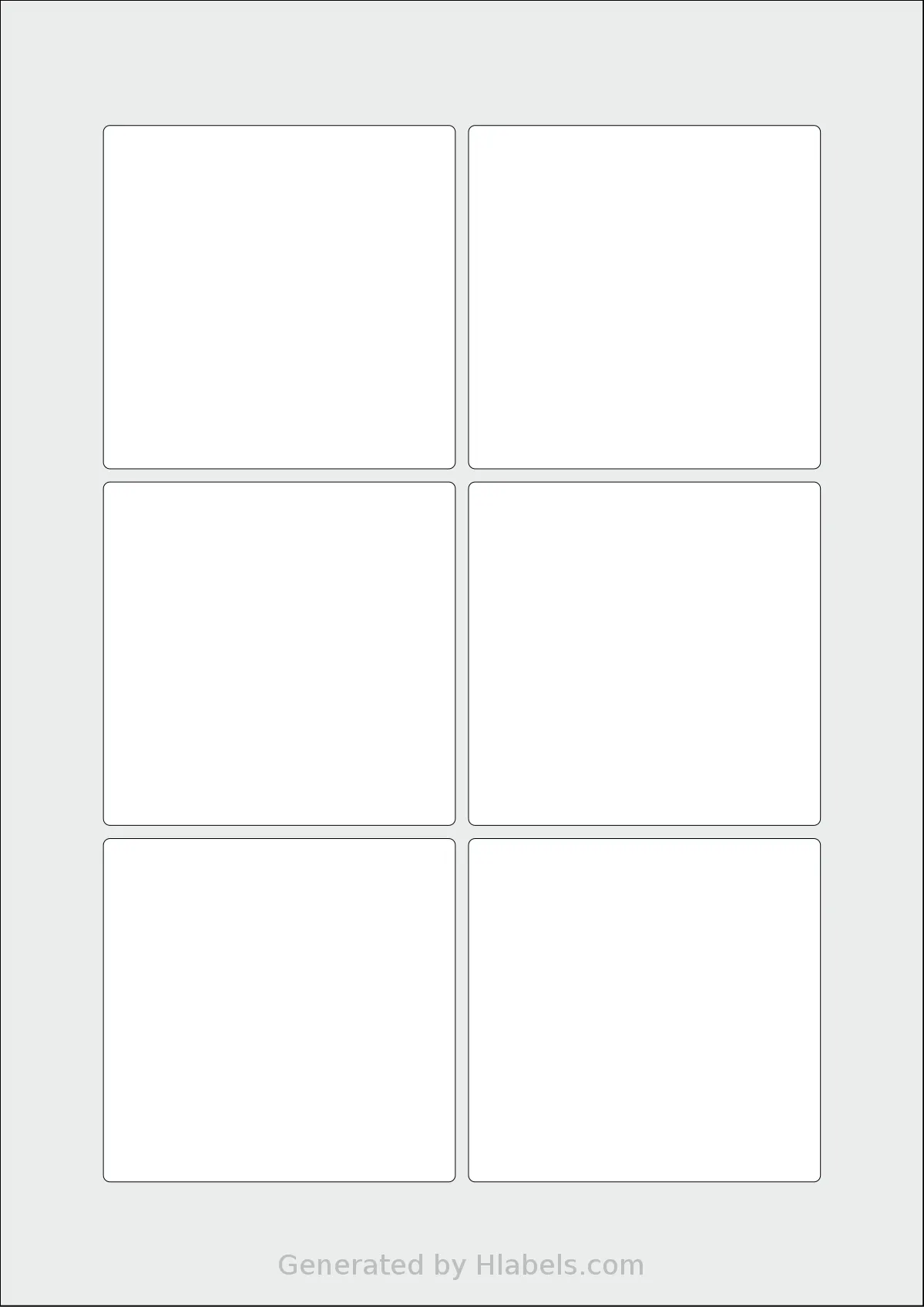 Flexilabels® FRE6 template with 6 rectangular 80 x 78 millimeter labels per sheet, on A4-size adhesive blank label sheets.