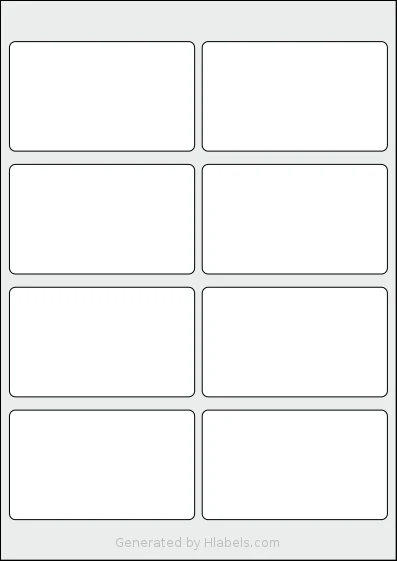 Flexilabels® FRE8 template with 8 rectangular 98 x 58 millimeter labels per sheet, on A4-size adhesive blank label sheets.