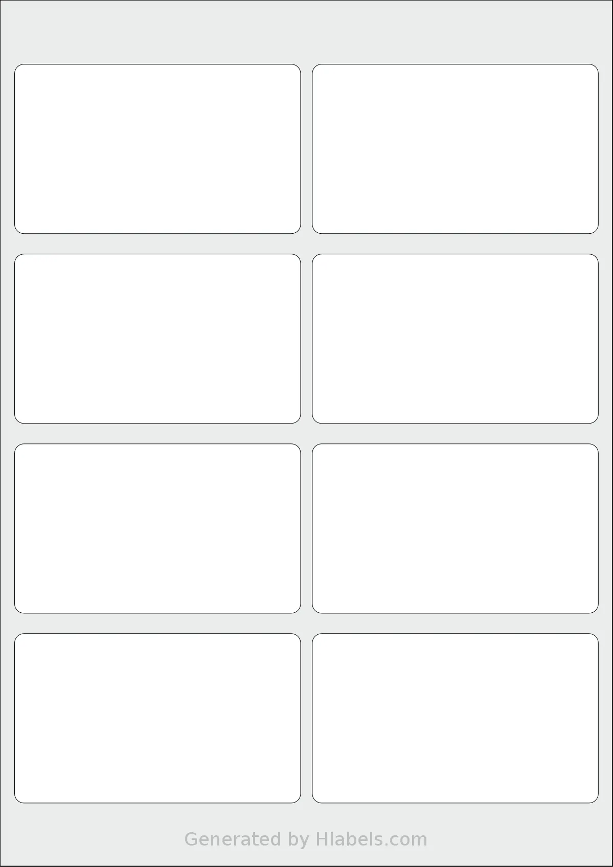 Flexilabels® FRE8 template with 8 rectangular 98 x 58 millimeter labels per sheet, on A4-size adhesive blank label sheets.