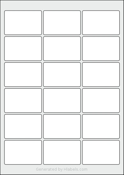 Flexilabels® FRG18 template with 18 rectangular 63 x 41 millimeter labels per sheet, on A4-size adhesive blank label sheets.
