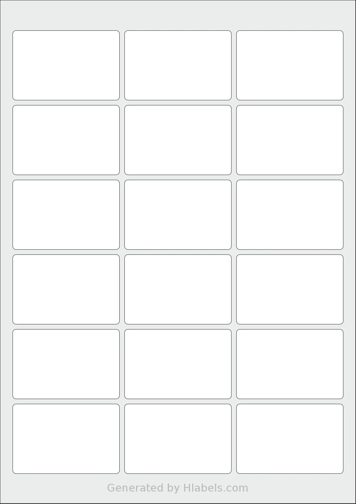 Flexilabels® FRG18 template with 18 rectangular 63 x 41 millimeter labels per sheet, on A4-size adhesive blank label sheets.