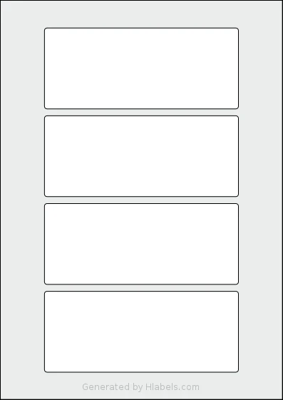 Flexilabels® FRG4 template with 4 rectangular 144 x 60 millimeter labels per sheet, on A4-size adhesive blank label sheets.