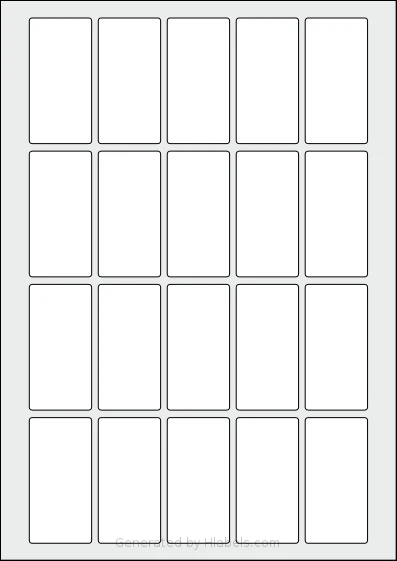Flexilabels® FRK20 template with 20 rectangular 33 x 66.5 millimeter labels per sheet, on A4-size adhesive blank label sheets.