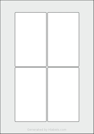Flexilabels® FRK4 template with 4 rectangular 70 x 120 millimeter labels per sheet, on A4-size adhesive blank label sheets.
