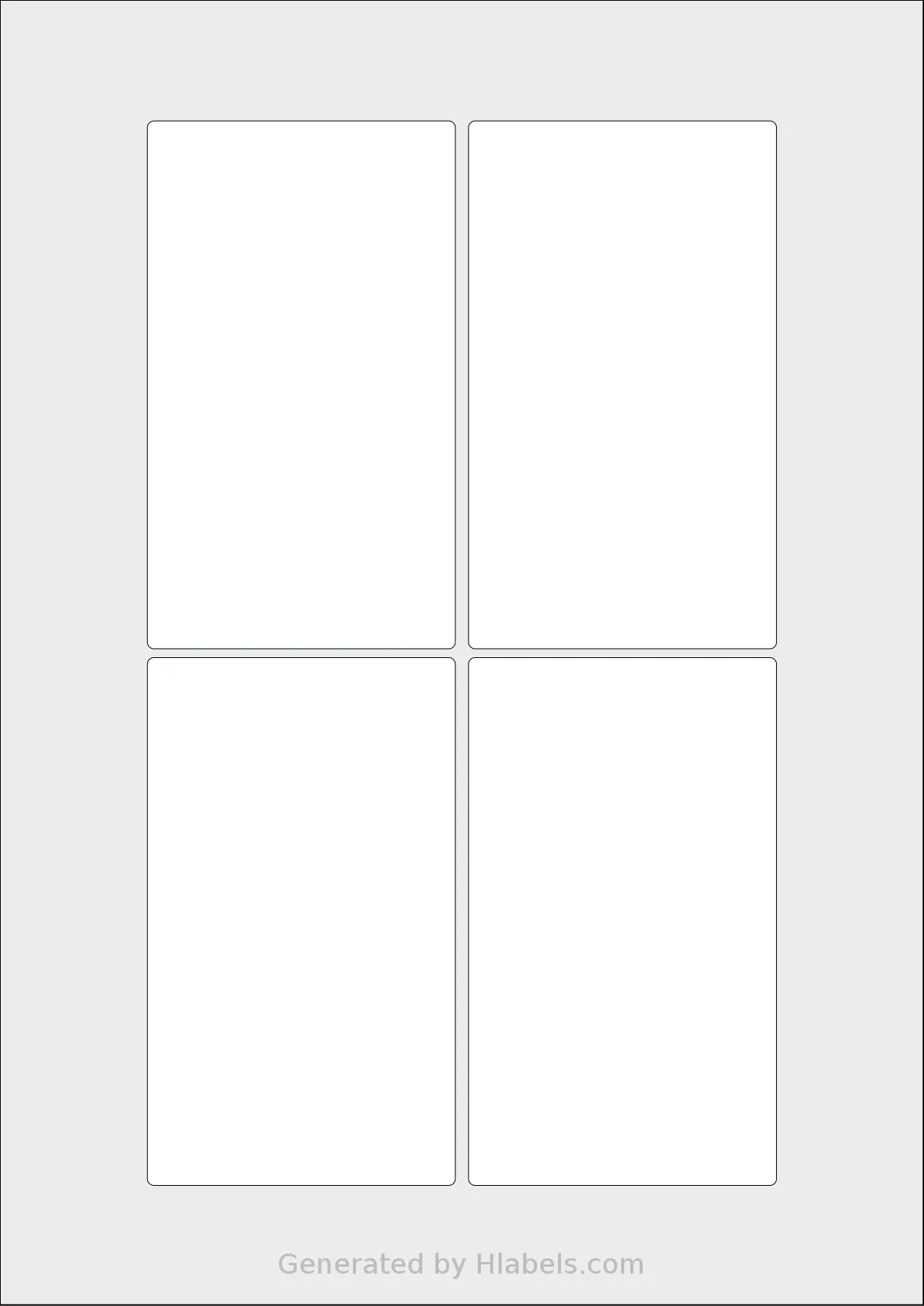 Flexilabels® FRK4 template with 4 rectangular 70 x 120 millimeter labels per sheet, on A4-size adhesive blank label sheets.