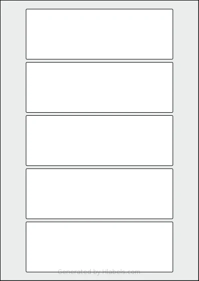 Flexilabels® FRK5 template with 5 rectangular 155 x 53 millimeter labels per sheet, on A4-size adhesive blank label sheets.