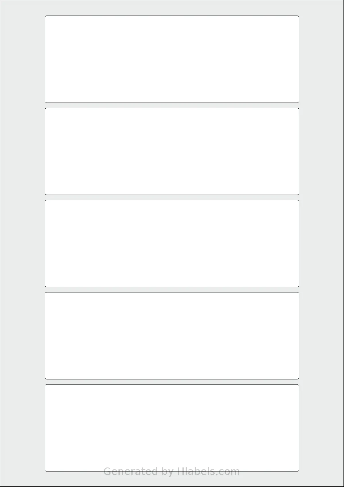 Flexilabels® FRK5 template with 5 rectangular 155 x 53 millimeter labels per sheet, on A4-size adhesive blank label sheets.