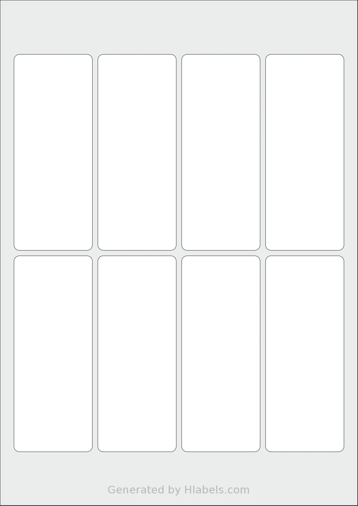 Flexilabels® FRK8 template with 8 rectangular 46 x 115 millimeter labels per sheet, on A4-size adhesive blank label sheets.