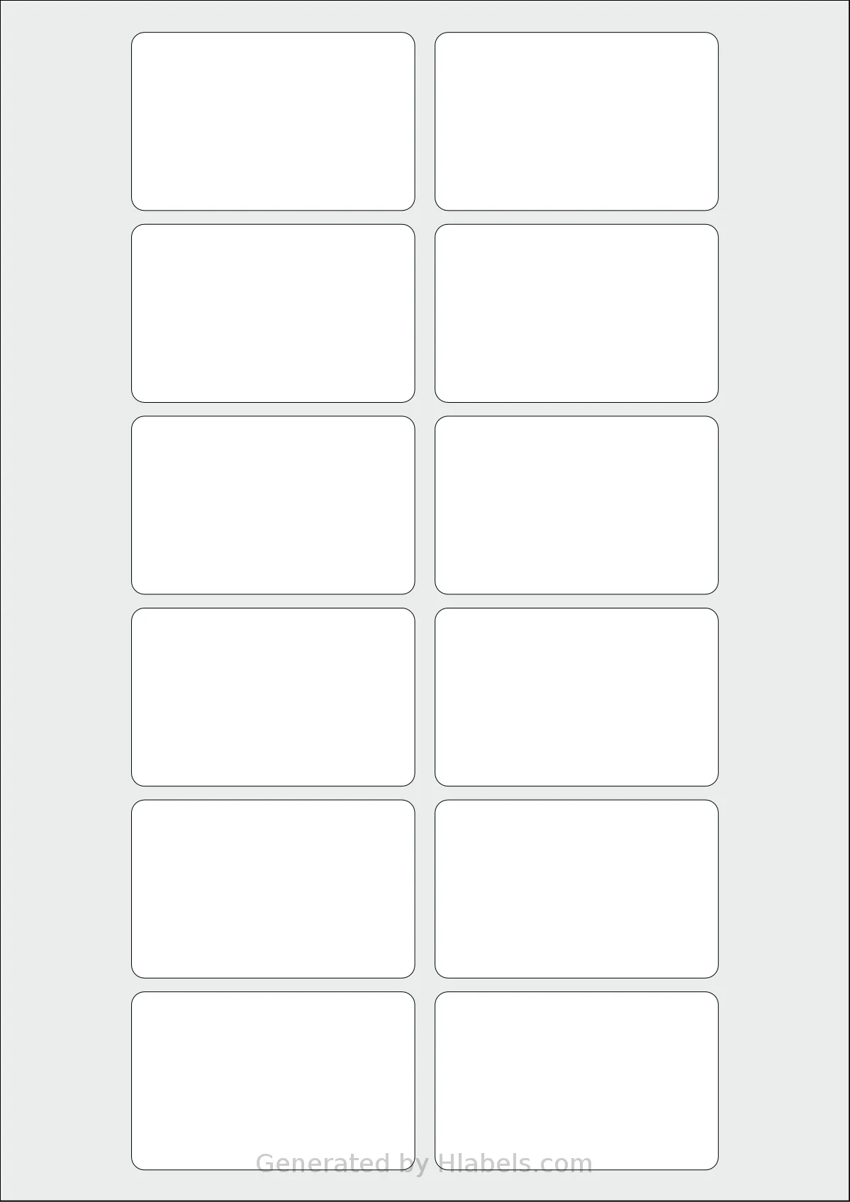 Flexilabels® FRL12 template with 12 rectangular 70 x 44 millimeter labels per sheet, on A4-size adhesive blank label sheets.