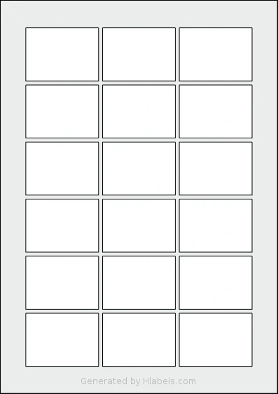 Flexilabels® FRL18 template with 18 rectangular 55 x 40 millimeter labels per sheet, on A4-size adhesive blank label sheets.