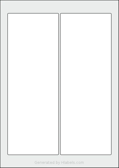 Flexilabels® FRL2 template with 2 rectangular 90 x 250 millimeter labels per sheet, on A4-size adhesive blank label sheets.
