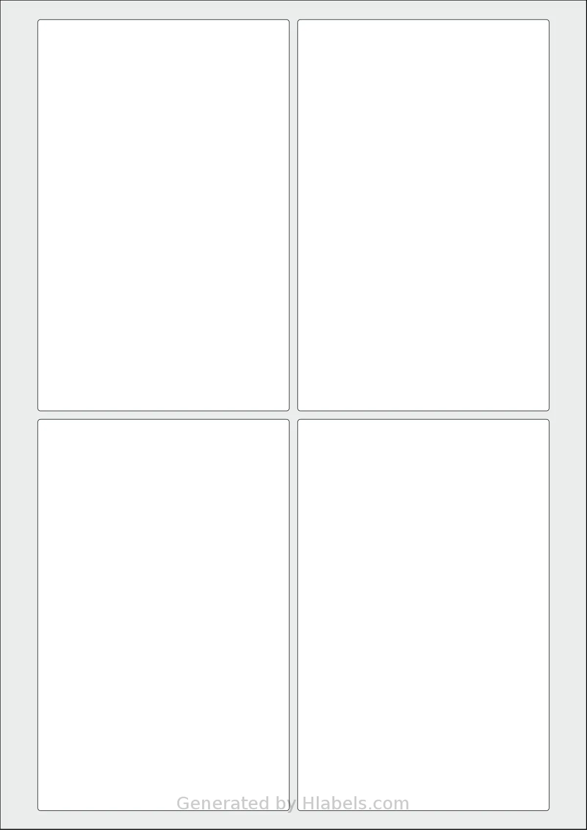 Flexilabels® FRL4 template with 4 rectangular 90 x 140 millimeter labels per sheet, on A4-size adhesive blank label sheets.