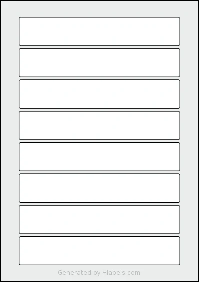 Flexilabels® FRL8 template with 8 rectangular 170 x 30 millimeter labels per sheet, on A4-size adhesive blank label sheets.