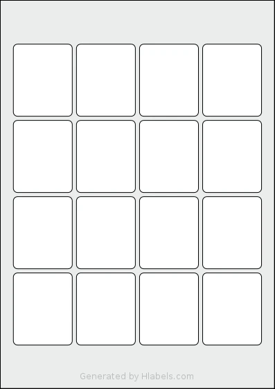 Flexilabels® FRN16 template with 16 rectangular 45 x 55 millimeter labels per sheet, on A4-size adhesive blank label sheets.