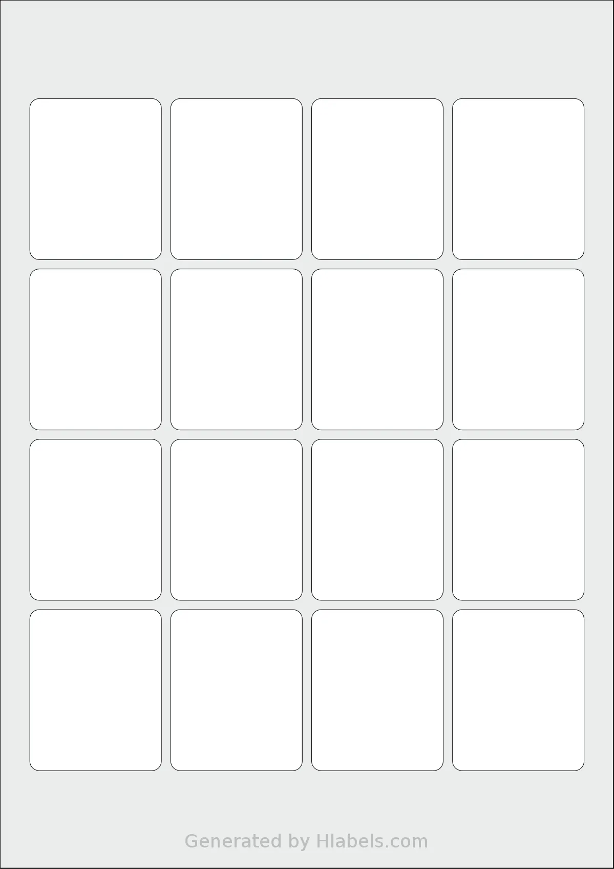 Flexilabels® FRN16 template with 16 rectangular 45 x 55 millimeter labels per sheet, on A4-size adhesive blank label sheets.