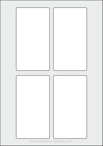 Flexilabels® FRN4 template with 4 rectangular 68 x 128 millimeter labels per sheet, on A4-size adhesive blank label sheets.