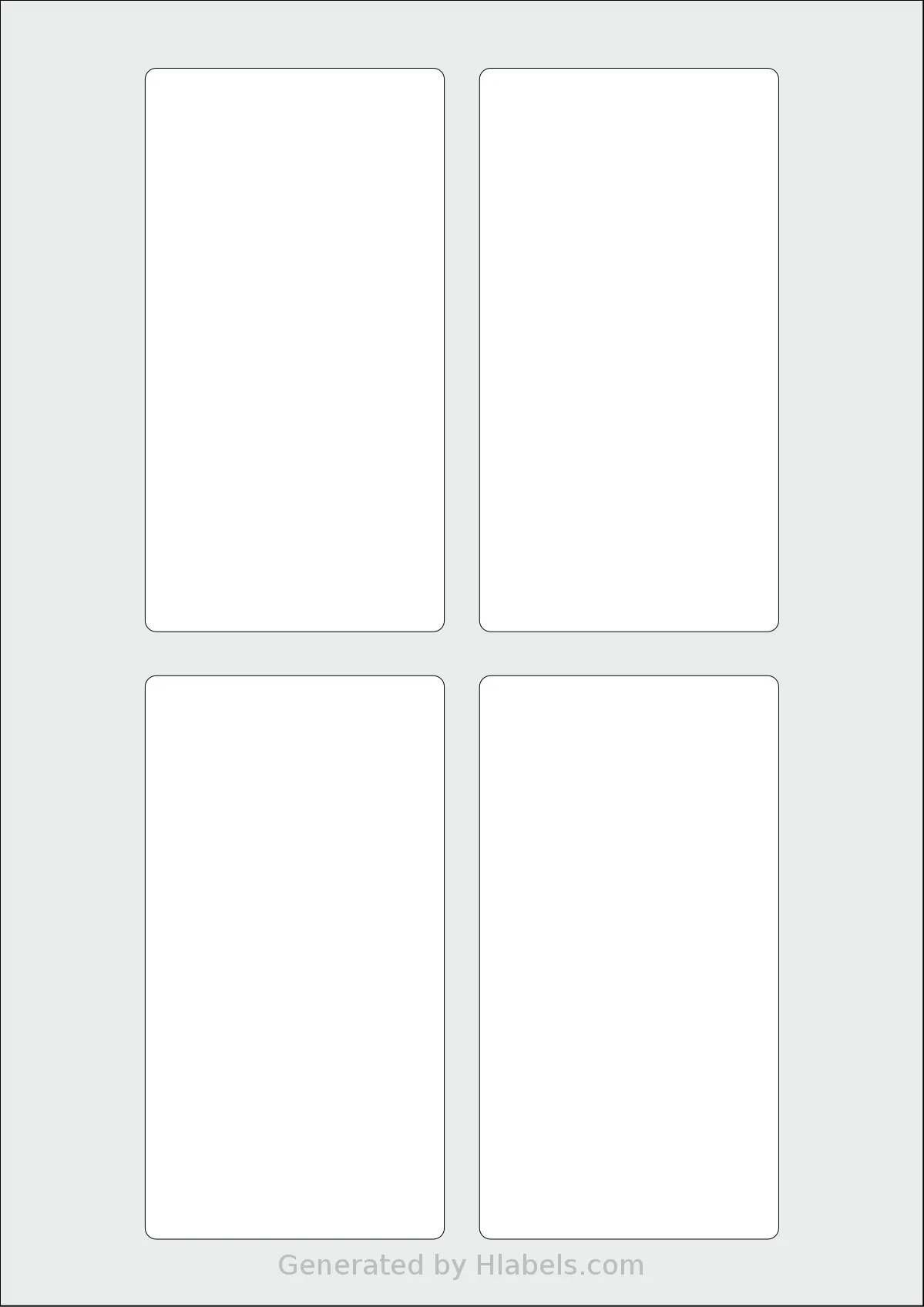 Flexilabels® FRN4 template with 4 rectangular 68 x 128 millimeter labels per sheet, on A4-size adhesive blank label sheets.