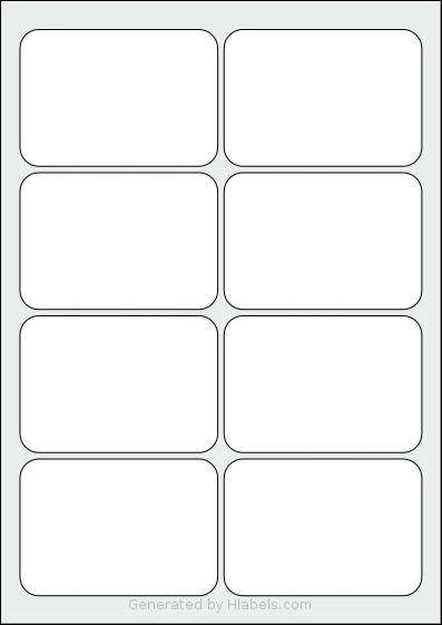 Flexilabels® FRN8 template with 8 rectangular 94 x 65 millimeter labels per sheet, on A4-size adhesive blank label sheets.