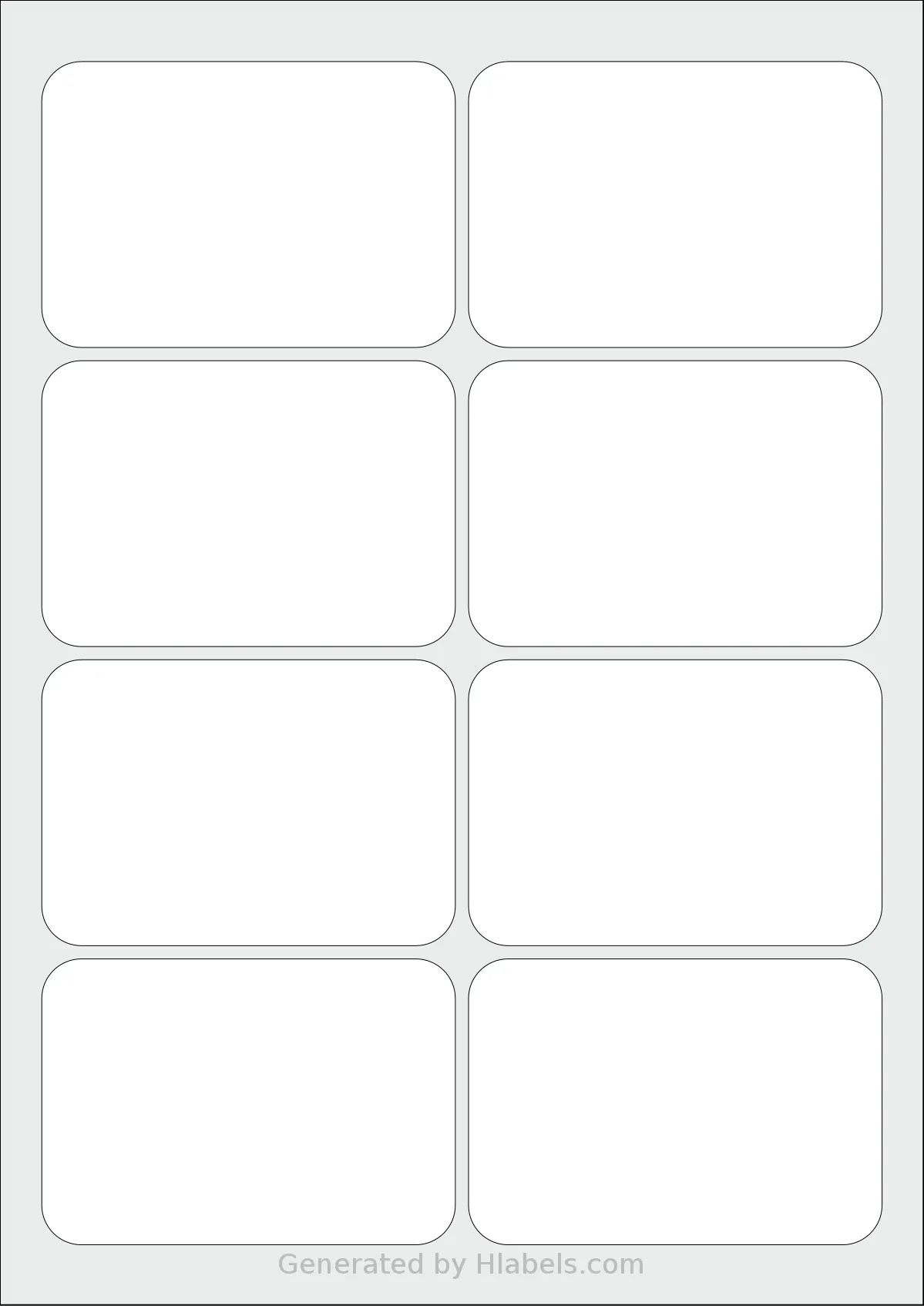 Flexilabels® FRN8 template with 8 rectangular 94 x 65 millimeter labels per sheet, on A4-size adhesive blank label sheets.