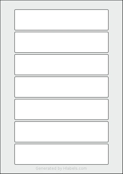Flexilabels® FRND7 template with 7 rectangular 160 x 35 millimeter labels per sheet, on A4-size adhesive blank label sheets.