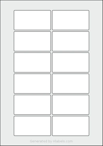 Flexilabels® FRP12 template with 12 rectangular 75 x 40 millimeter labels per sheet, on A4-size adhesive blank label sheets.