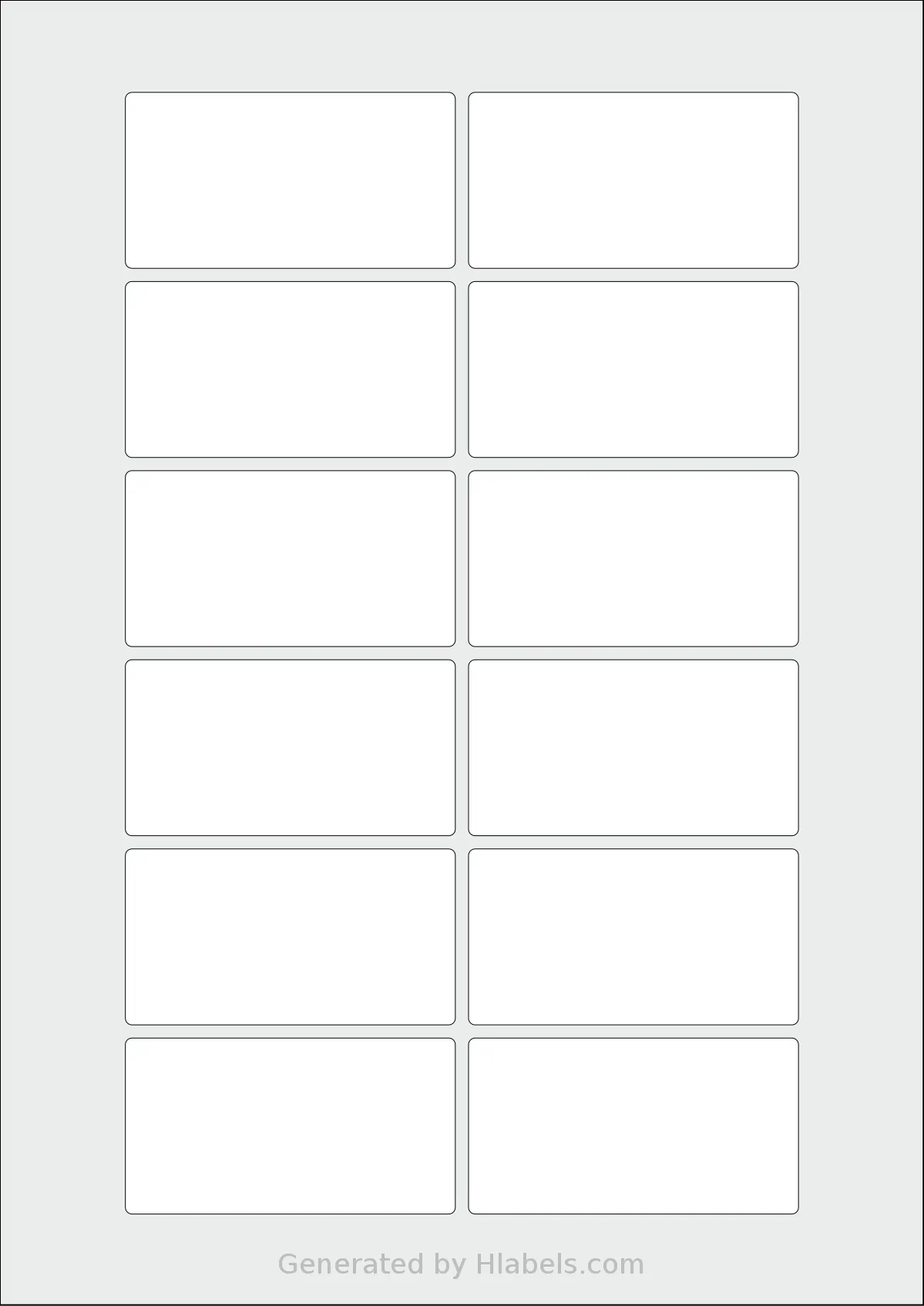 Flexilabels® FRP12 template with 12 rectangular 75 x 40 millimeter labels per sheet, on A4-size adhesive blank label sheets.
