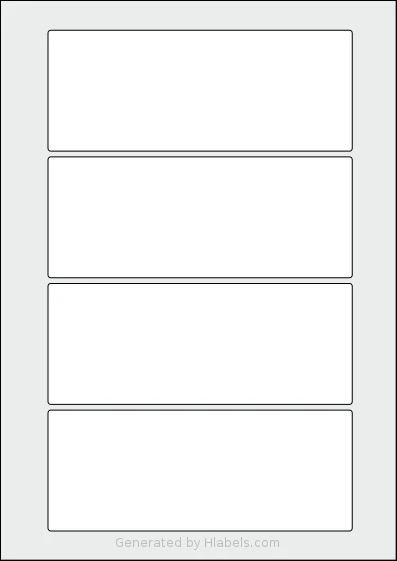 Flexilabels® FRP4 template with 4 rectangular 161 x 64 millimeter labels per sheet, on A4-size adhesive blank label sheets.