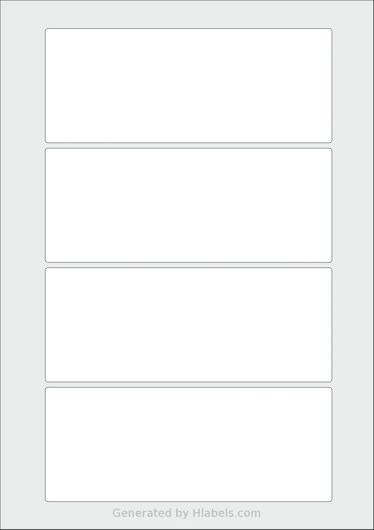 Flexilabels® FRP4 template with 4 rectangular 161 x 64 millimeter labels per sheet, on A4-size adhesive blank label sheets.