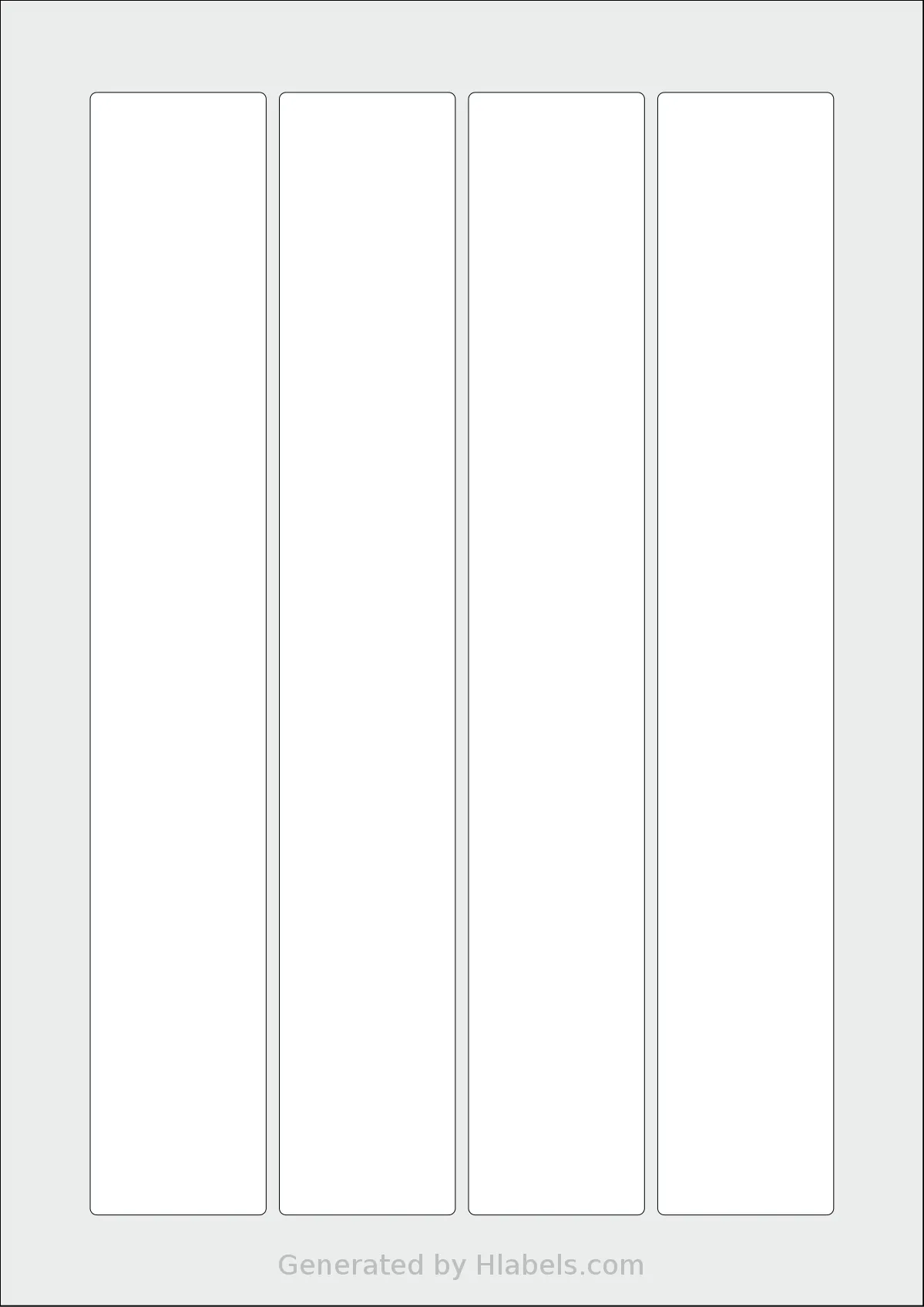 Flexilabels® FRQ4 template with 4 rectangular 40 x 255 millimeter labels per sheet, on A4-size adhesive blank label sheets.