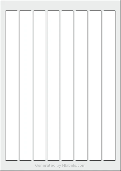 Flexilabels® FRQ8 template with 8 rectangular 22 x 260 millimeter labels per sheet, on A4-size adhesive blank label sheets.