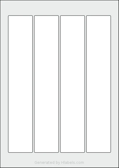 Flexilabels® FRQP4 template with 4 rectangular 43 x 242 millimeter labels per sheet, on A4-size adhesive blank label sheets.