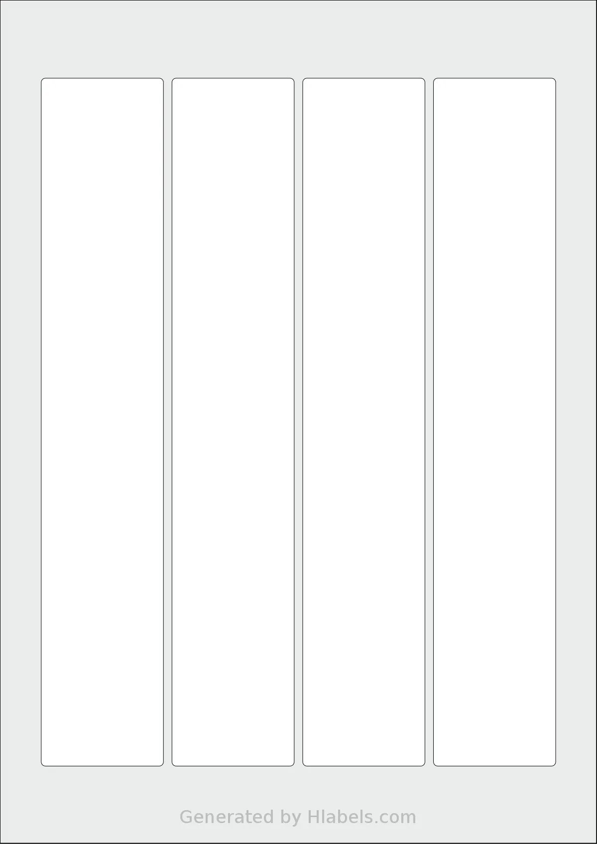 Flexilabels® FRQP4 template with 4 rectangular 43 x 242 millimeter labels per sheet, on A4-size adhesive blank label sheets.