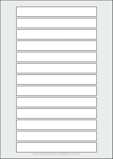 Flexilabels® FRR13 template with 13 rectangular 149.1 x 18.1 millimeter labels per sheet, on A4-size adhesive blank label sheets.