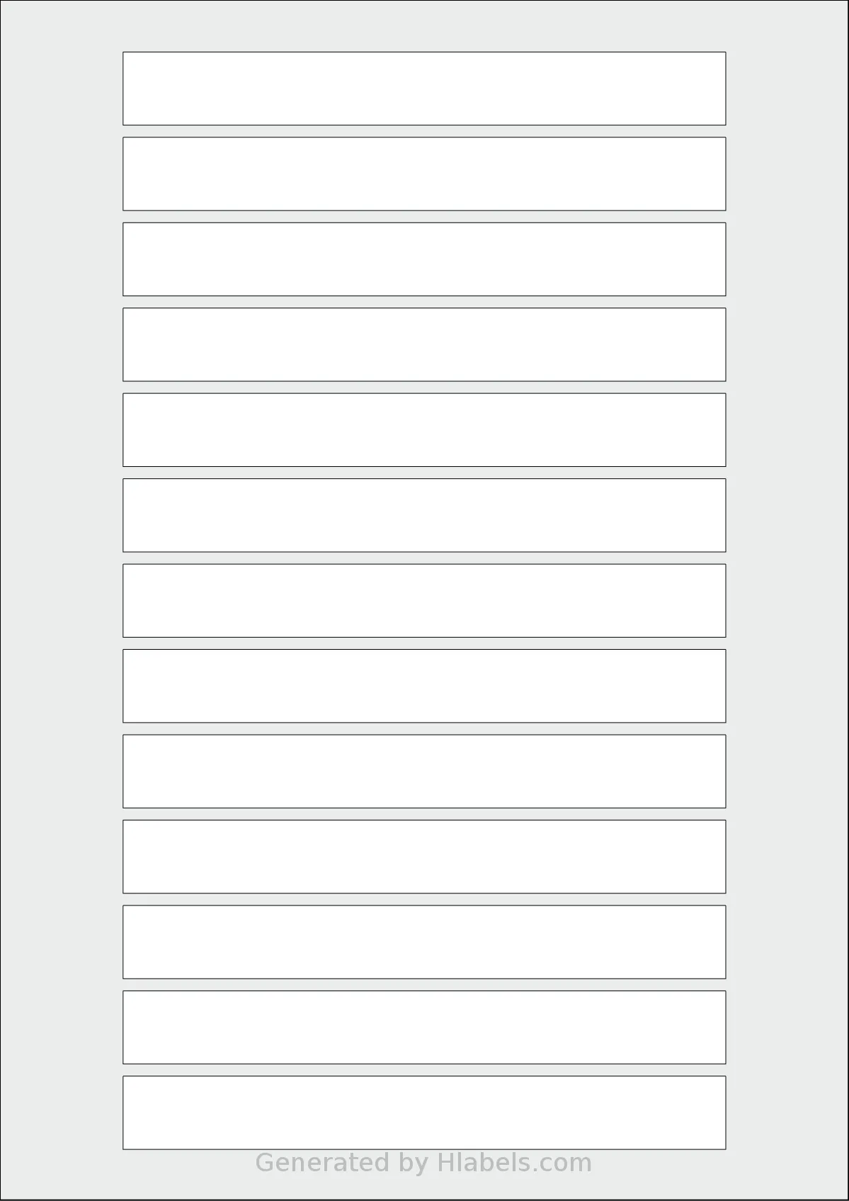Flexilabels® FRR13 template with 13 rectangular 149.1 x 18.1 millimeter labels per sheet, on A4-size adhesive blank label sheets.