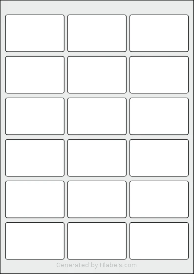 Flexilabels® FRR18 template with 18 rectangular 63.5 x 40 millimeter labels per sheet, on A4-size adhesive blank label sheets.