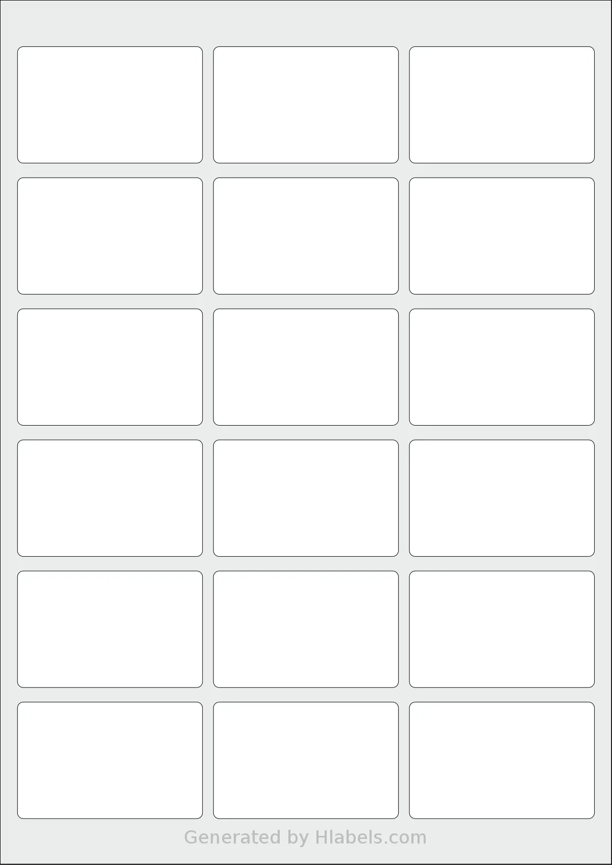 Flexilabels® FRR18 template with 18 rectangular 63.5 x 40 millimeter labels per sheet, on A4-size adhesive blank label sheets.