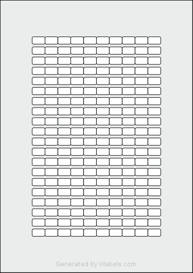 Flexilabels® FRR200 template with 200 rectangular 14 x 8 millimeter labels per sheet, on A4-size adhesive blank label sheets.