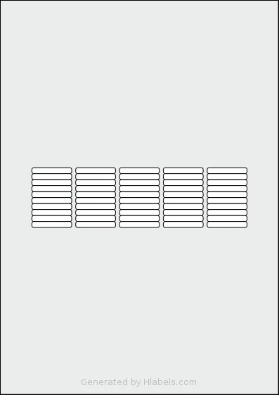 Flexilabels® FRR50 template with 50 rectangular 30 x 4.5 millimeter labels per sheet, on A4-size adhesive blank label sheets.