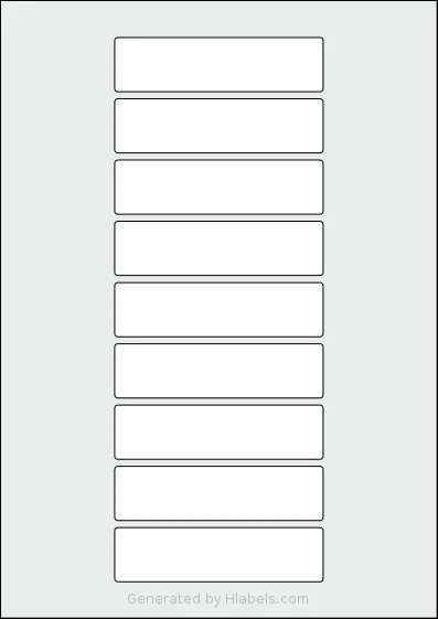 Flexilabels® FRR9 template with 9 rectangular 100 x 26 millimeter labels per sheet, on A4-size adhesive blank label sheets.