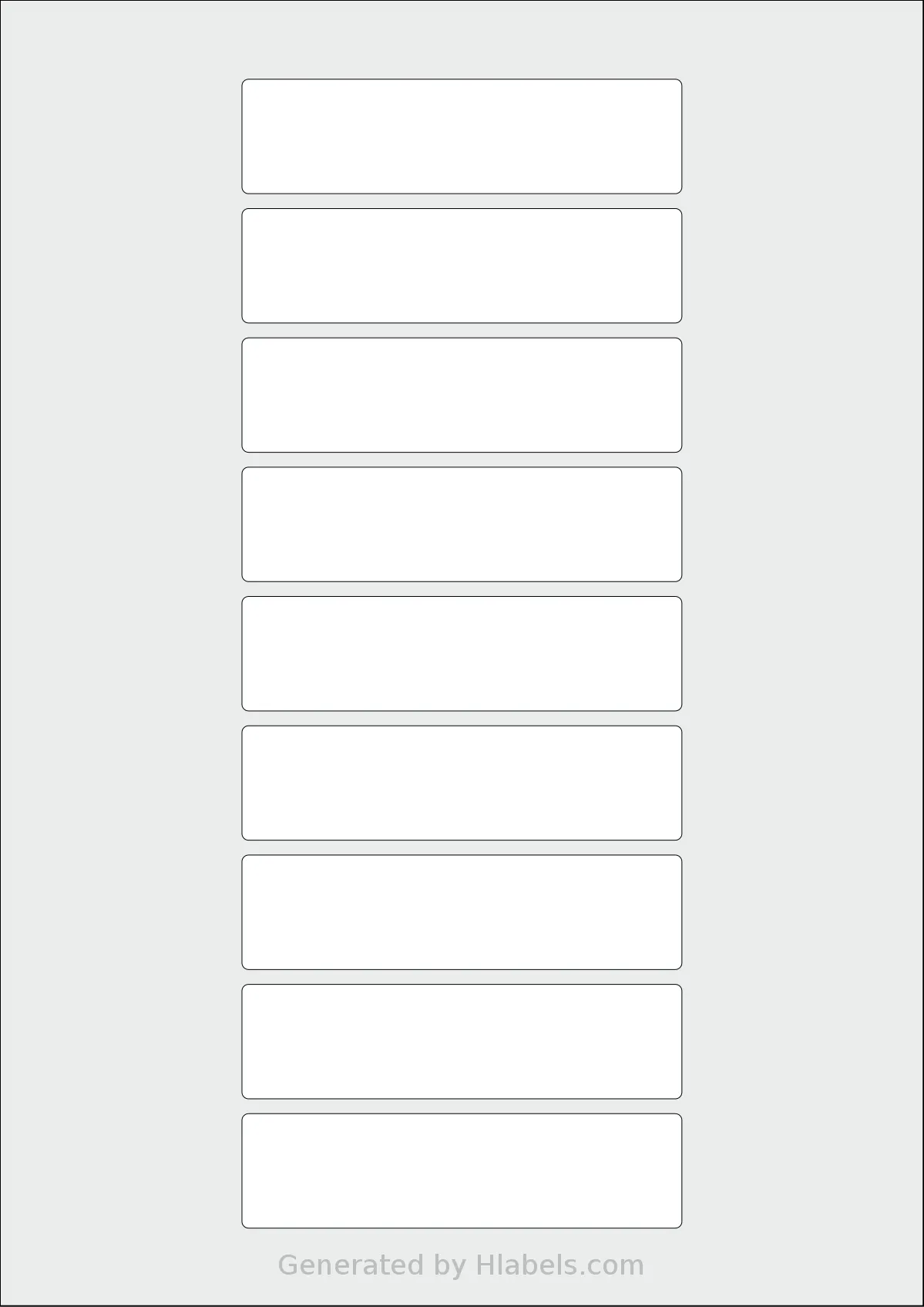 Flexilabels® FRR9 template with 9 rectangular 100 x 26 millimeter labels per sheet, on A4-size adhesive blank label sheets.