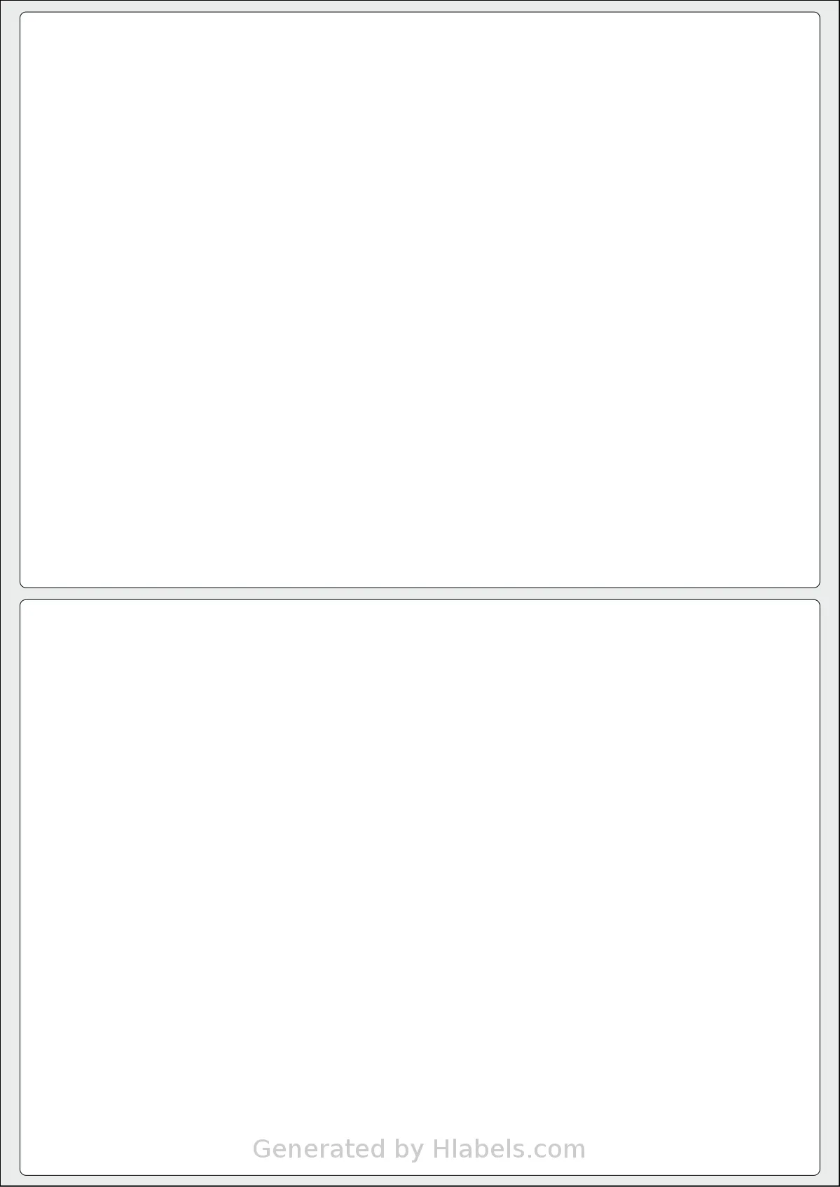 Flexilabels® FRS2 template with 2 rectangular 200 x 144 millimeter labels per sheet, on A4-size adhesive blank label sheets.