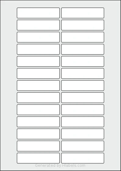 Flexilabels® FRS26 template with 26 rectangular 74 x 18 millimeter labels per sheet, on A4-size adhesive blank label sheets.